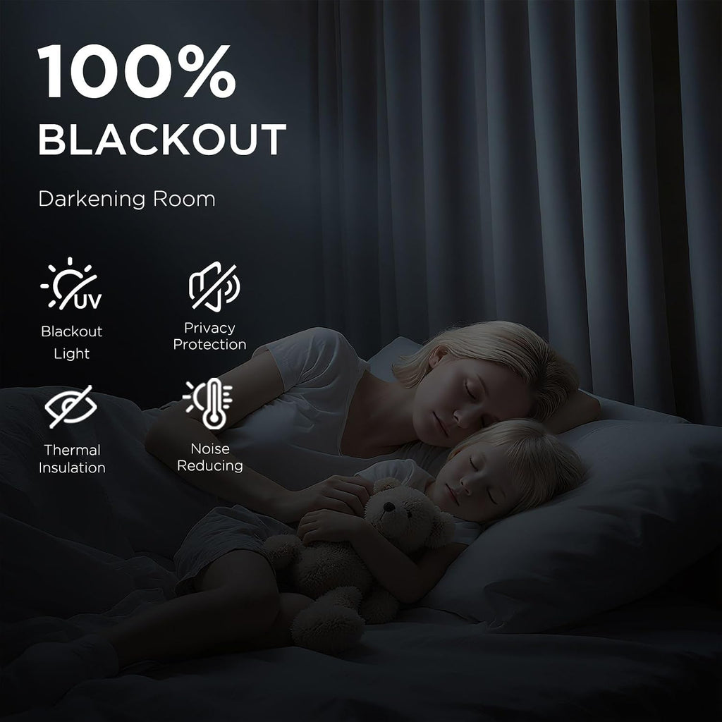 Cucraf 100% Blackout Curtains 90 inches Length 2 Panels Set, Room Darkening Linen Textured Curtain Grommet for Bedroom Living Room, Light B…