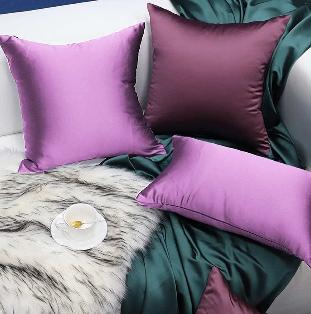 Faylapa 4 Pack Satin Throw Pillow Cases, Light Purple Heavy Silk Satin Decorative Pillow Covers Solid Dyed Soft Pillow Cover Home…