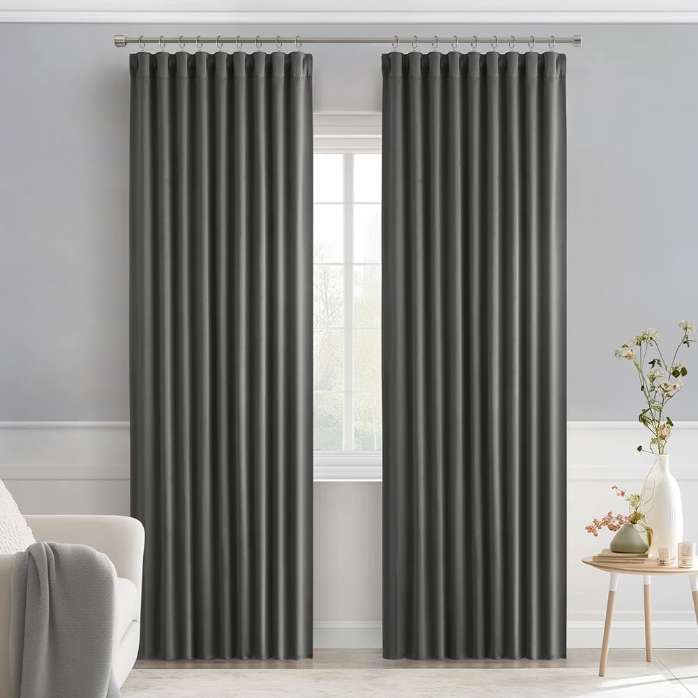 Miulee Back Tab Grey Blackout Curtains 90 Inch Long 2 Panels Set for Living Room Bedroom Privacy, Rod Pocket/Pinch Pleated Thermal Insulate…