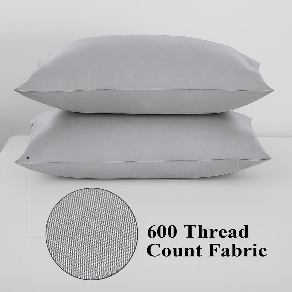 ShunjieHome 100% Egyptian Cotton Pillow Protectors Set of 2, 600 Thread Count Standard Size Bed Pillowcase with Zipper, Sateen Weave Coolin…