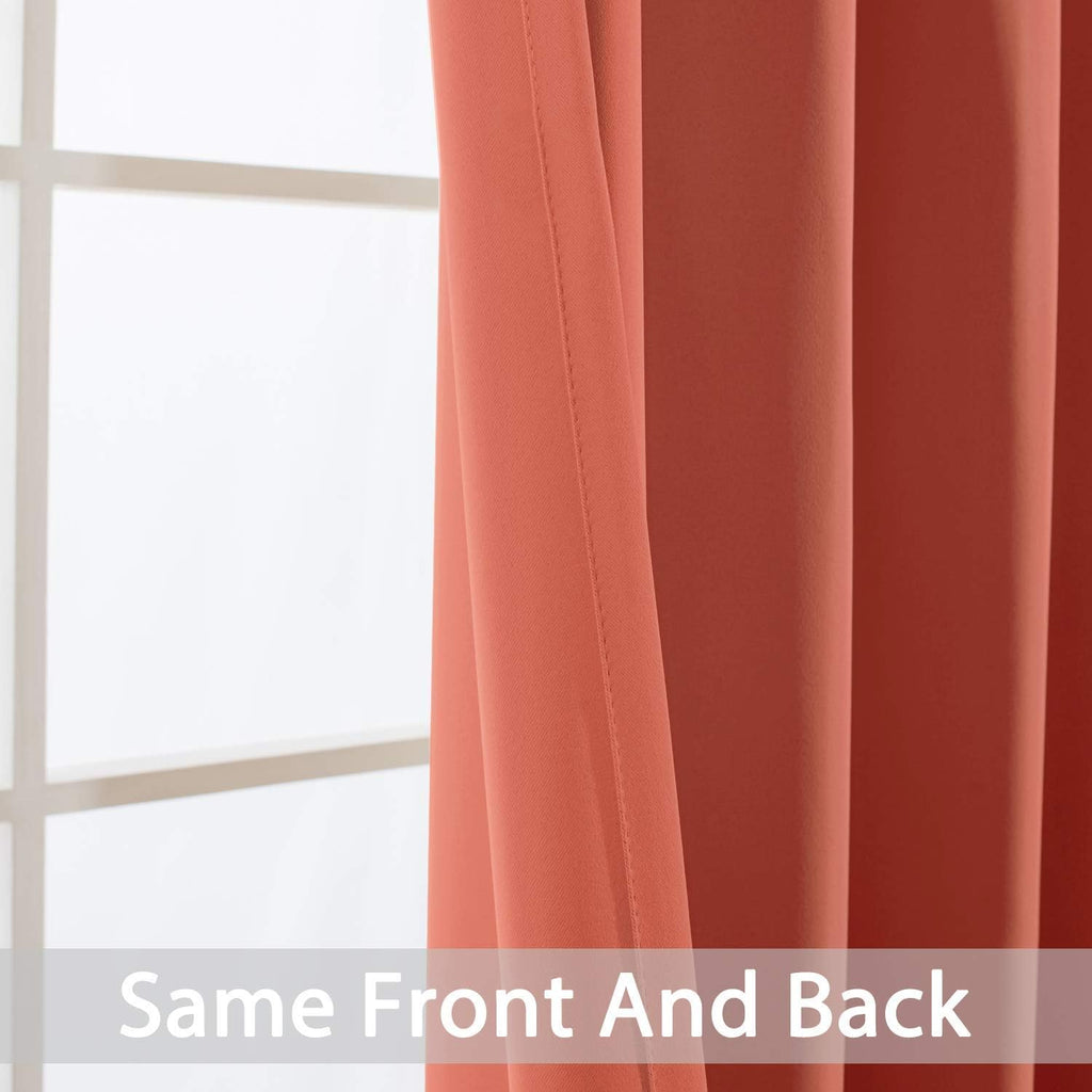 Yakamok Curtains 63 Inch Length Coral Orange Room Darkening Blackout Thermal Insulated Drapes Solid Grommet Top Window Curtain Panels for…