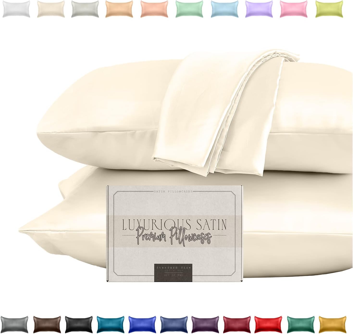 Elegantcomfort Elegant Comfort Silky and Luxurious 2-Piece Satin Pillowcase Set for Healthier Skin and Hair, Hidden Zipper Closure and Beau…