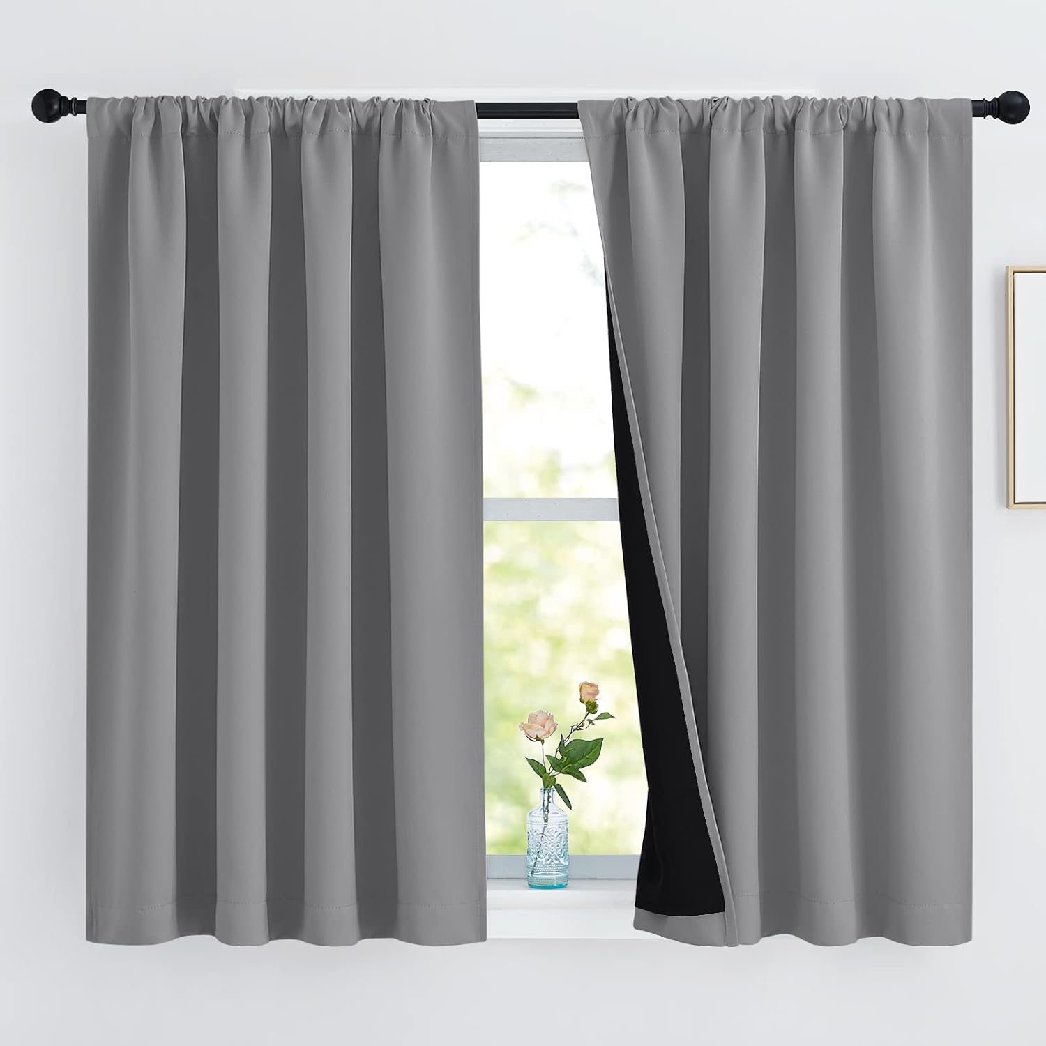 Nicetown 100% Blackout Curtains with Black Liners, Thermal Insulated Rod Pocket Full Blackout 2-Layer Lined Drapes, Noise Reducing Window D…