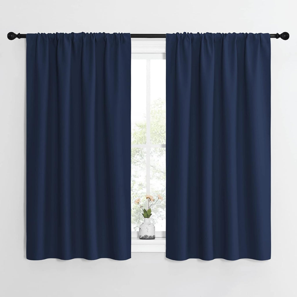 NICETOWN Kitchen Curtains, Short Blackout Curtains & Drapes, Thermal Insulated Blackout Curtain Panels for Kids Room, Play Room (Navy…