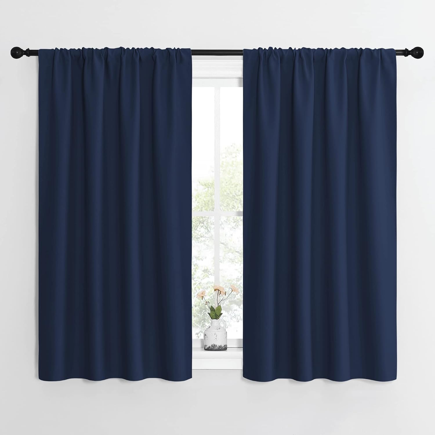 NICETOWN Kitchen Curtains, Short Blackout Curtains & Drapes, Thermal Insulated Blackout Curtain Panels for Kids Room, Play Room (Navy…