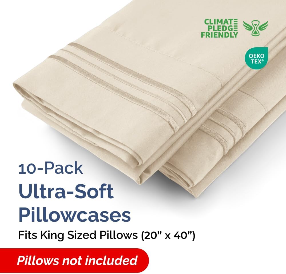 CGKUnlimited King Pillow Cases Set of 10 - Ultra Soft Hotel Quality Pillowcase Covers - Comfy & Wrinkle Free - Shrink, Stain and Fade Resis…