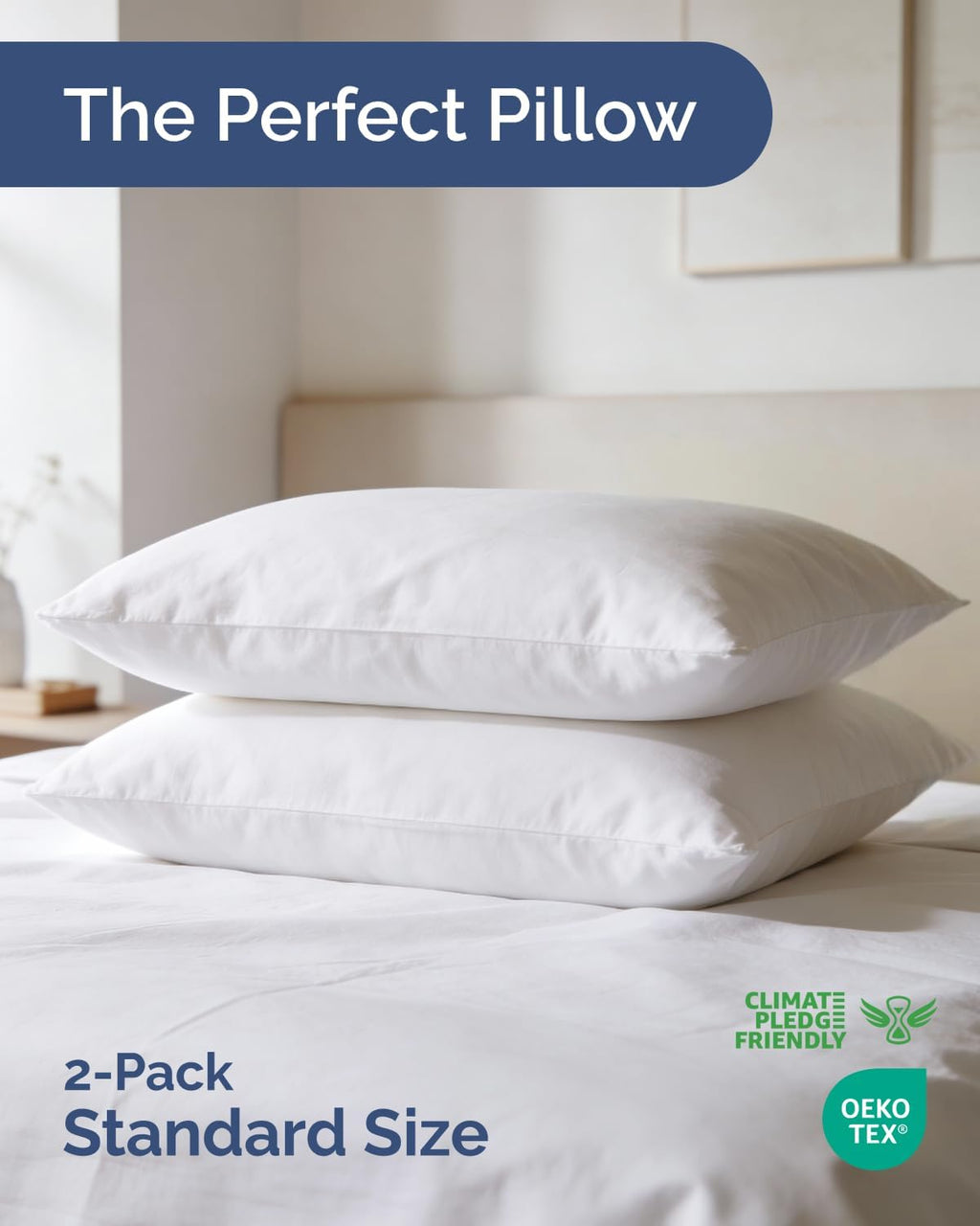 CGKUnlimited CGK Linens Ultra Thin Flat Pillows for Sleeping - Standard Size Pillows Set of 2 - Soft Down Alternative Bed Pillows for Back…