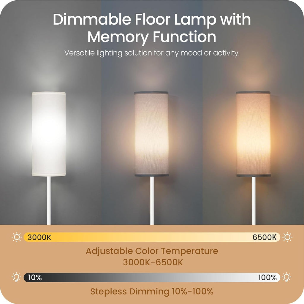 White Dimmable Floor Lamps for Living Room with Remote and Foot Switch, 64.4” Modern Standing Tall Lamp, Corner Lamp for Bedroom, Office…