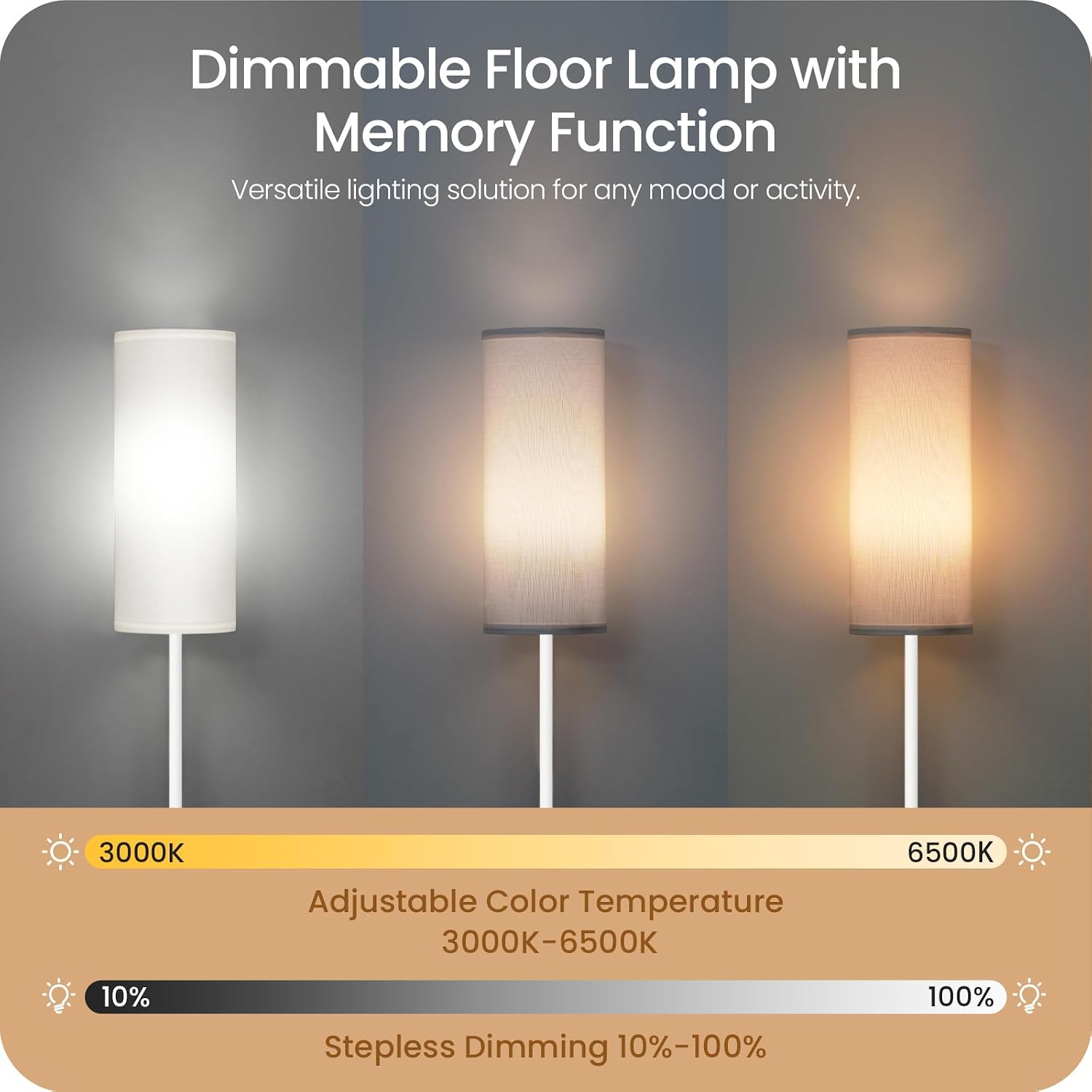 White Dimmable Floor Lamps for Living Room with Remote and Foot Switch, 64.4” Modern Standing Tall Lamp, Corner Lamp for Bedroom, Office…