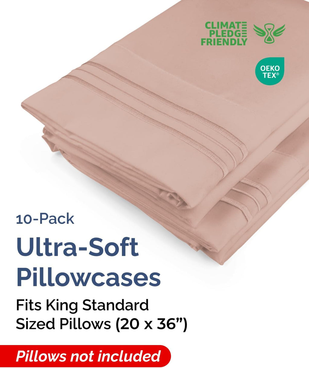 King Standard Pillow Cases Set of 10 - Ultra Soft Hotel Quality Pillowcase Covers - Comfy & Wrinkle Free - Shrink & Fade Resistant…