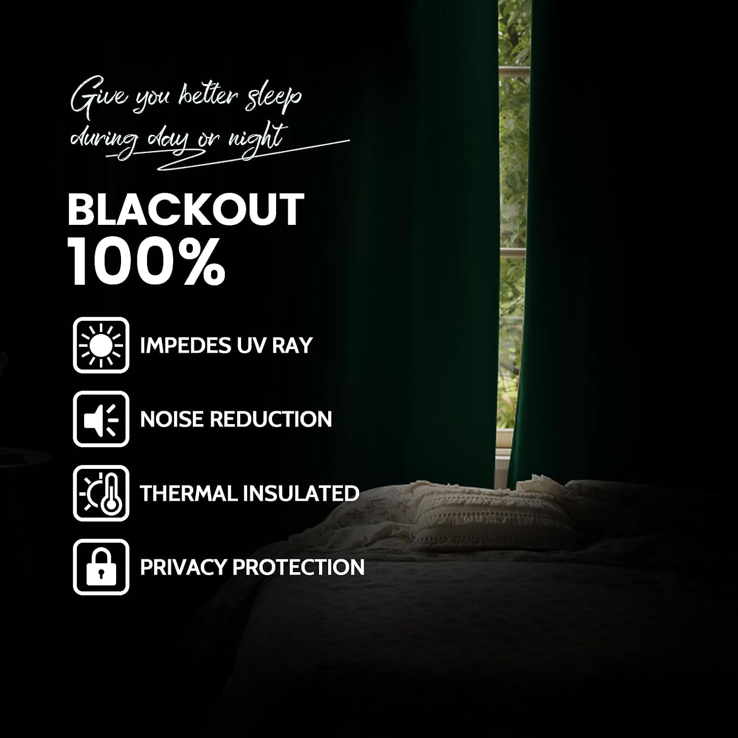 Yakamok 100% Blackout Curtains Dark Green Room Darkening Thermal Insulated with 2 Thick Layers-Hunter Green Window Drapes Set of 2 Panels f…
