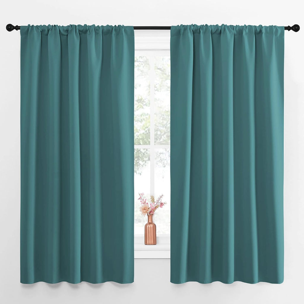 NICETOWN Kitchen Window Curtain Set - Window Treatment Thermal Insulated Solid Room Darkening Rod Pocket Drapes for Bedroom (Sea Teal…