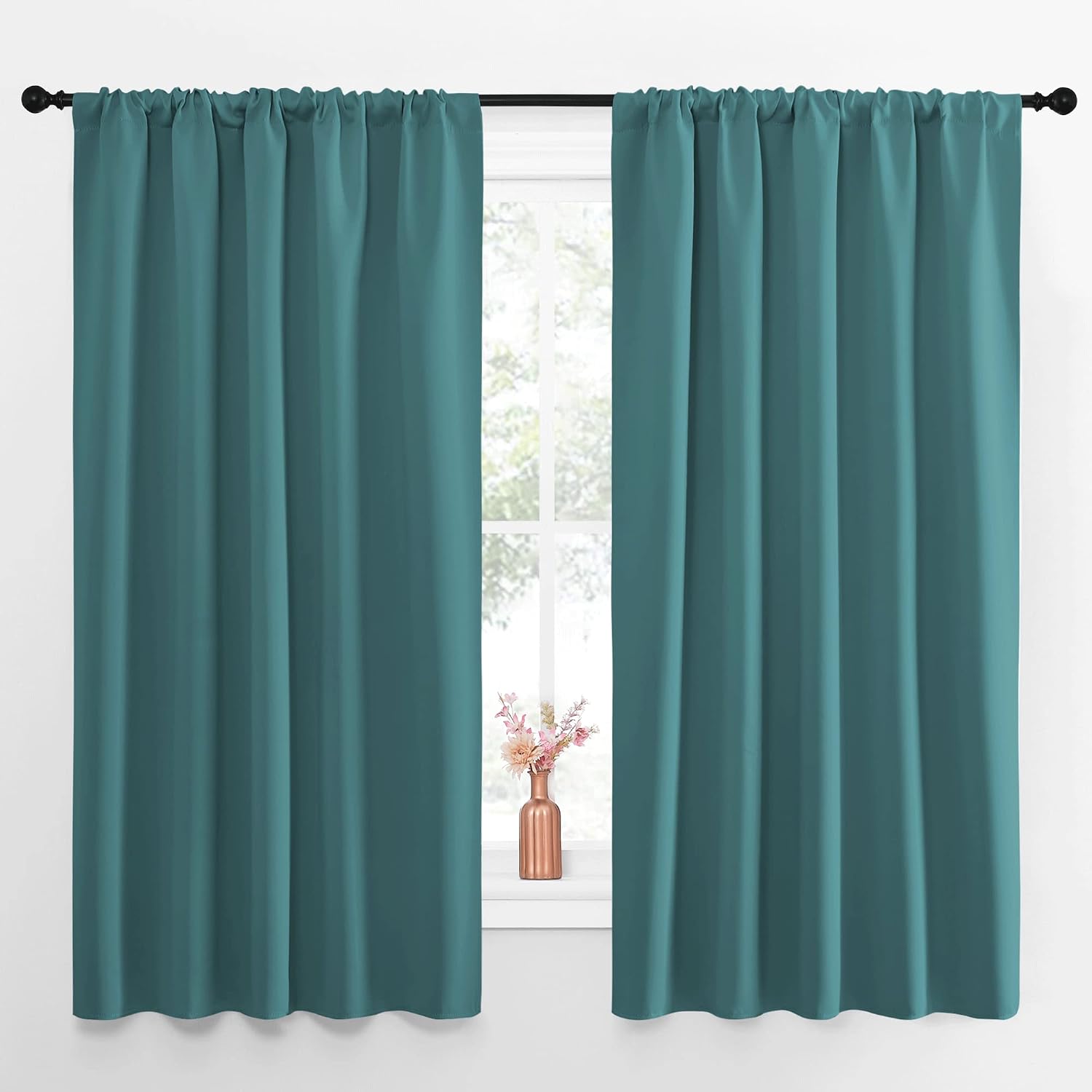 NICETOWN Kitchen Window Curtain Set - Window Treatment Thermal Insulated Solid Room Darkening Rod Pocket Drapes for Bedroom (Sea Teal…