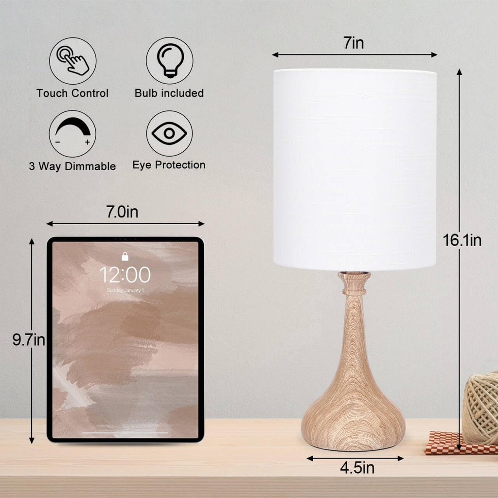 Dimmable Small Table Lamp, Bedside Lamps Touch Control for Bedrooms Nightstand with Wood Grain Base, Desk Lamp Night Light for Office…