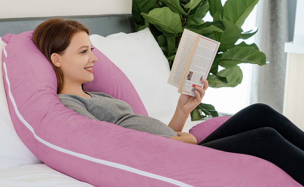INSEN Pregnancy Pillow, Maternity Body Pillow with Velvet Cover, C Shaped for Side Sleeping, Magenta