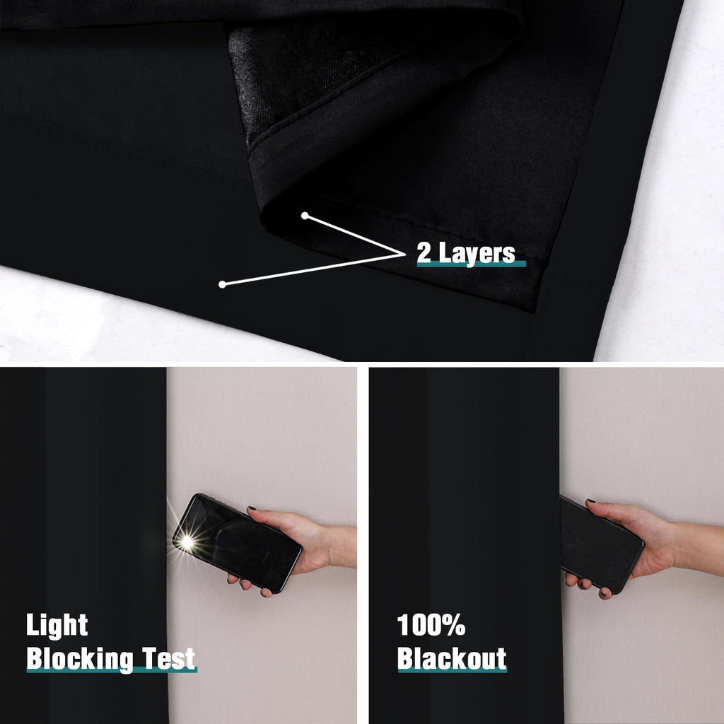 ChrisDowa 100% Blackout Curtains 80 inch Long for Bedroom with Black Liner, 2 Thick Layers Total Blackout Thermal Insulated Grommet Window…