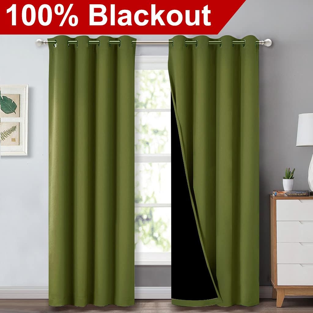 Nicetown 100% Blackout Curtain Set, Thermal Insulated & Energy Efficiency Window Draperies for Guest Room, Full Shading Panels for Shift Wo…