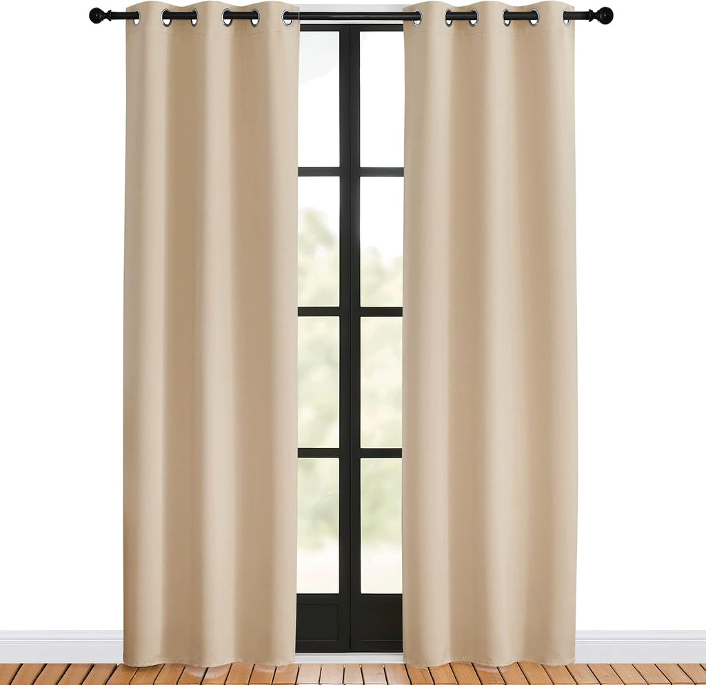 NICETOWN Blackout Farmhouse Curtains, Biscotti Beige, Set of 2, 34 by 80 Inch, Thermal Insulated Solid Grommet Vertical Drapes Room…