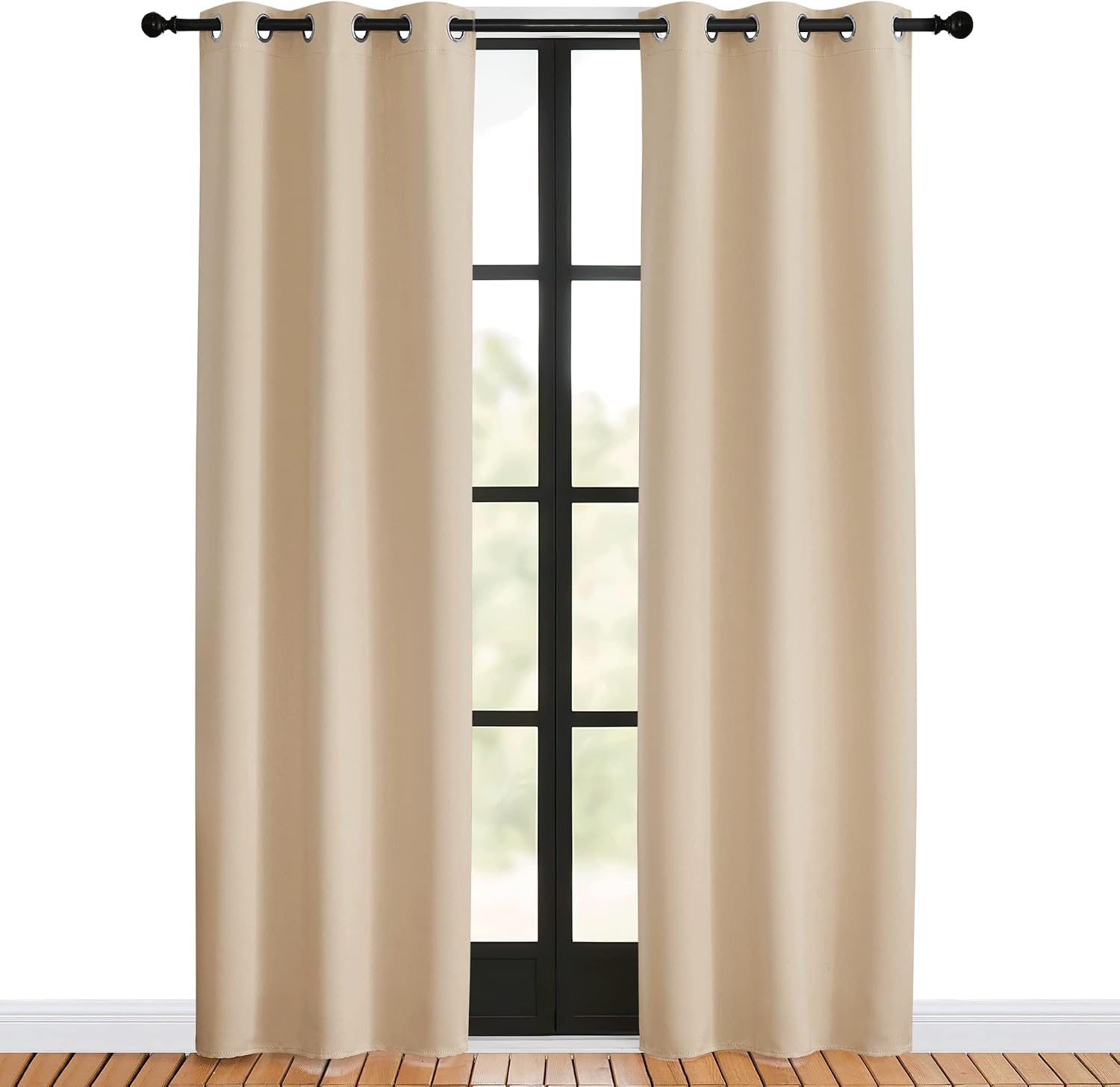 NICETOWN Blackout Farmhouse Curtains, Biscotti Beige, Set of 2, 34 by 80 Inch, Thermal Insulated Solid Grommet Vertical Drapes Room…