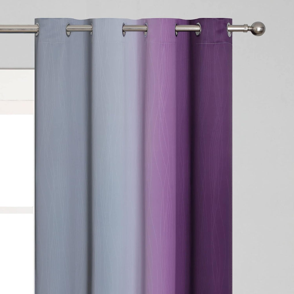 Estelartextiler Purple and Grey Blackout Curtains 54 Inches Long, Ombre and Wavy Line Pattern 100% Blackout Curtains for Bedroom, Full Light…