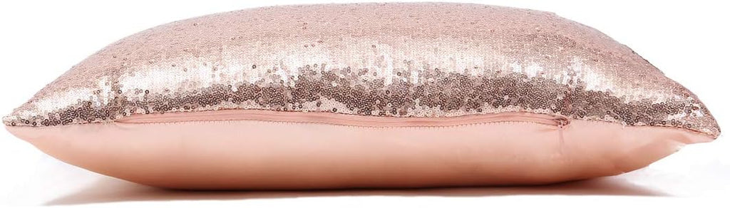 Eternal Beauty Set of 2 Sequin Decorative Pillow Cover Rose Gold Lumbar Pillow Covers for Couch Bed Lumbar Pillows 12 X 20 Inches