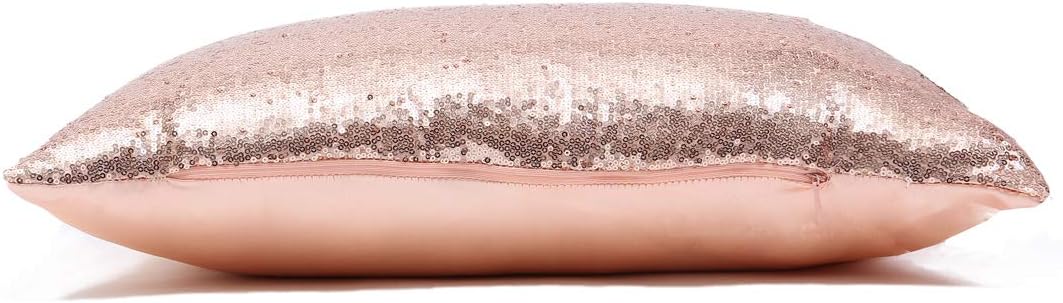 Eternal Beauty Set of 2 Sequin Decorative Pillow Cover Rose Gold Lumbar Pillow Covers for Couch Bed Lumbar Pillows 12 X 20 Inches