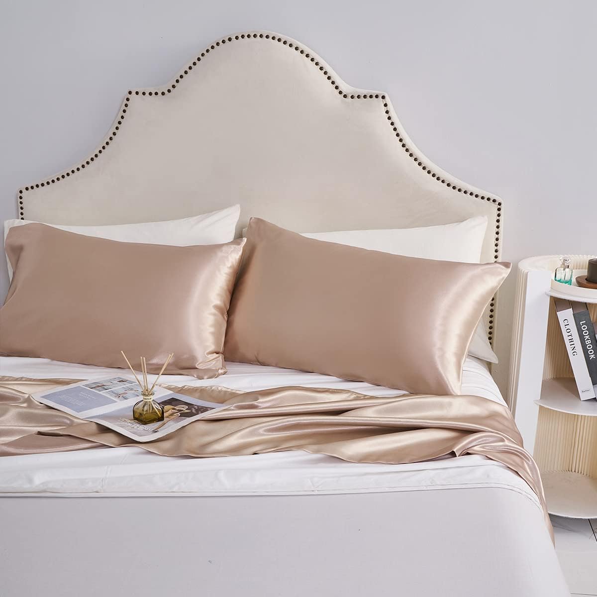 Lcbd Satin Pillowcase Queen Size for Hair and Skin, Taupe Silk Satin Pillowcases Set of 2, Satin Cooling Pillow Covers with Envelope Closur…
