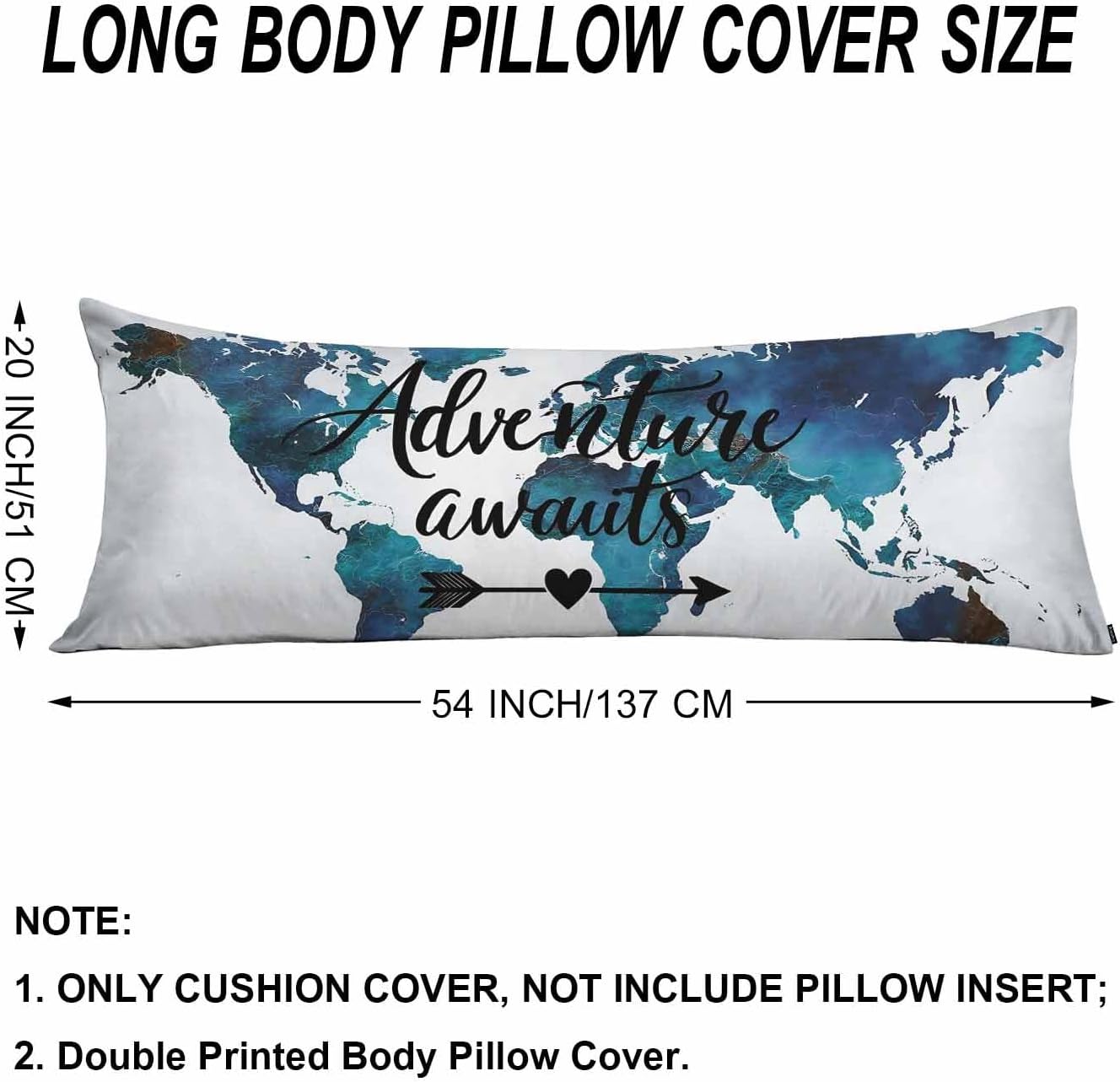 Body Pillowcases with Zipper Adventure Awaits, Cozy Body Pillow Covers Cushion Cover 20 X 54 Inch, Retro World Map Outdoor Body Pillow…