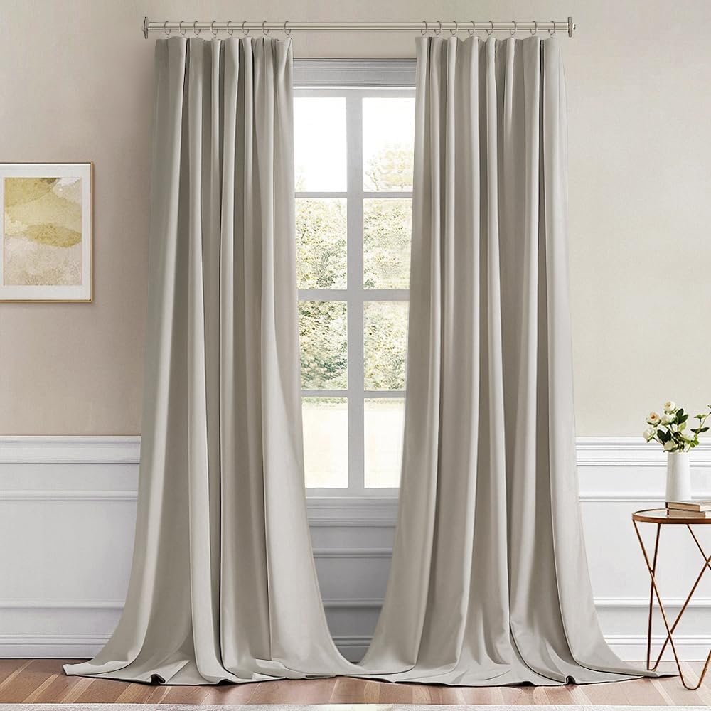 Miulee Natural Back Tab Blackout Curtains 102 Inch Long 2 Panels Set for Bedroom, Rod Pocket/Pinch Pleated Thermal Insulated Living Room Da…