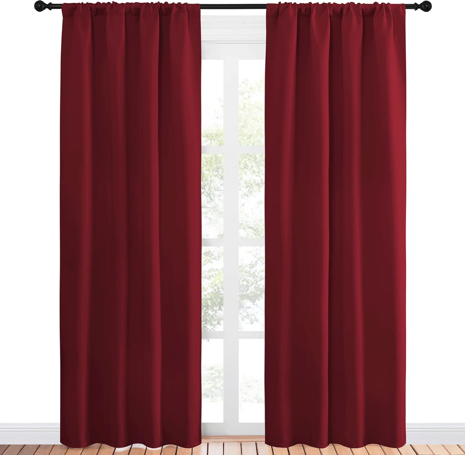 NICETOWN Christmas Burgundy Curtains Blackout Drapes - Home Decorations Thermal Insulated Solid Blackout Living Room Curtains/Draperies…