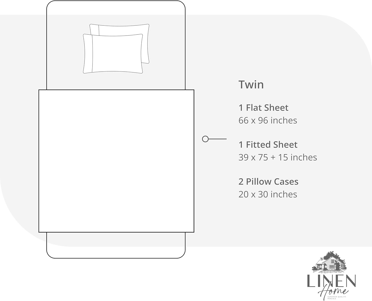 Linenhome Linen Home 4 Piece Twin Cotton Sheet Set, 100% Cotton Percale, 2 Pillowcases, Deep Pocket with All Around Elastic Sheet, Crisp Br…