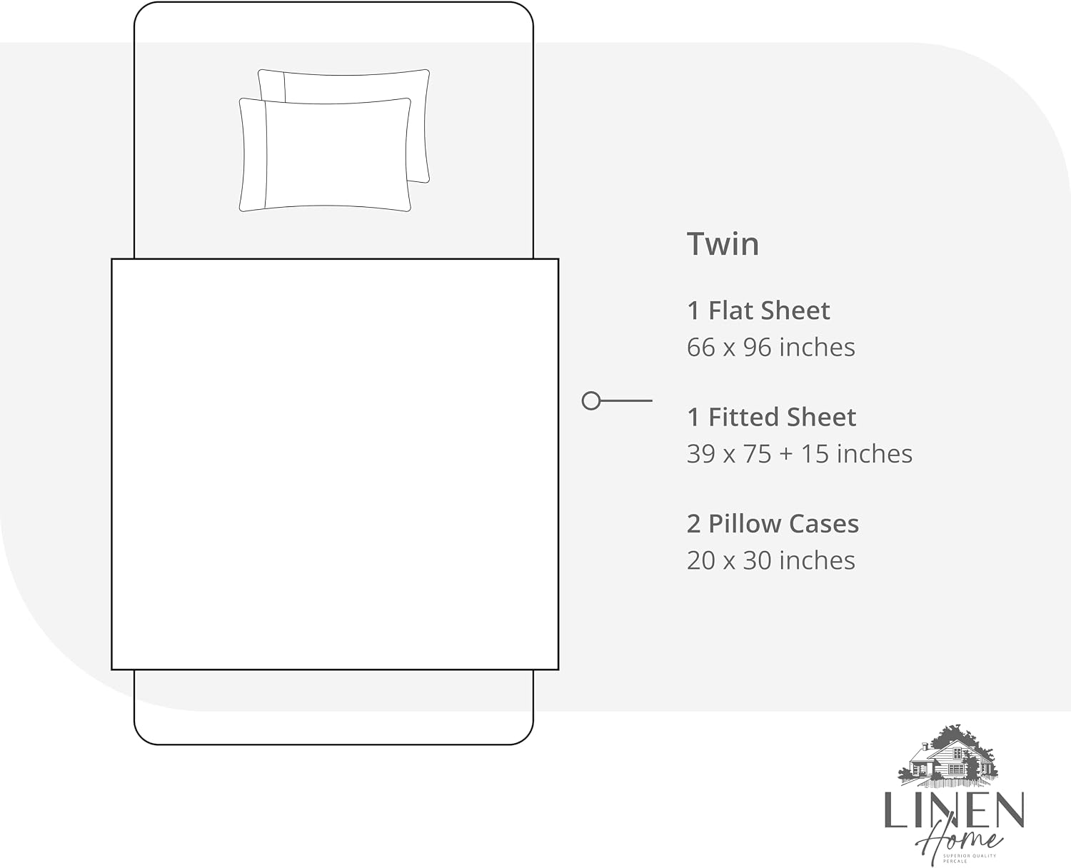 Linenhome Linen Home 4 Piece Twin Cotton Sheet Set, 100% Cotton Percale, 2 Pillowcases, Deep Pocket with All Around Elastic Sheet, Crisp Br…