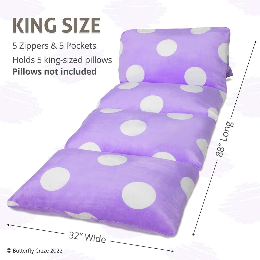 Butterfly Craze Floor Pillow Case, Mattress Bed Lounger Cover, Purple, King Size - Cozy Seating Solution for Kids Ages 3-14, Recliner…