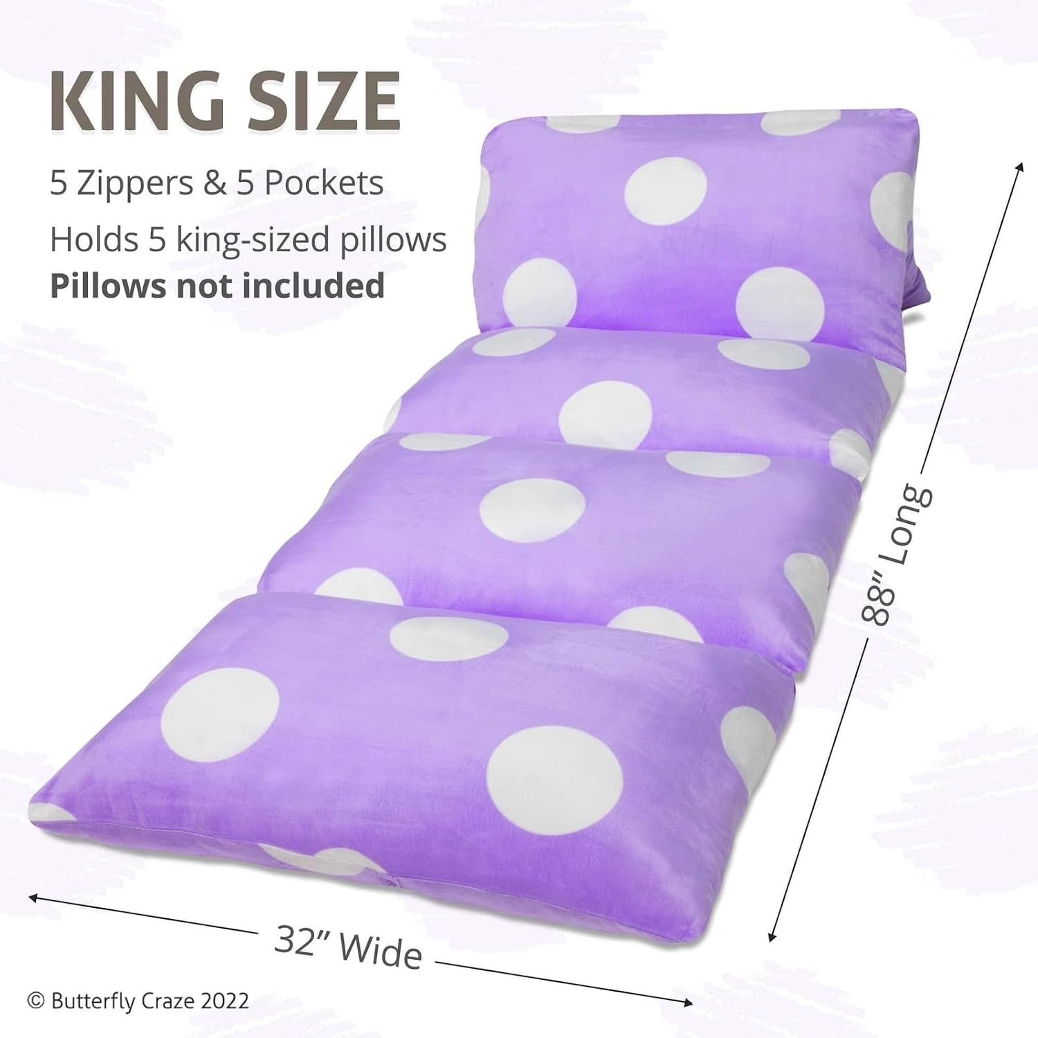 Butterfly Craze Floor Pillow Case, Mattress Bed Lounger Cover, Purple, King Size - Cozy Seating Solution for Kids Ages 3-14, Recliner…