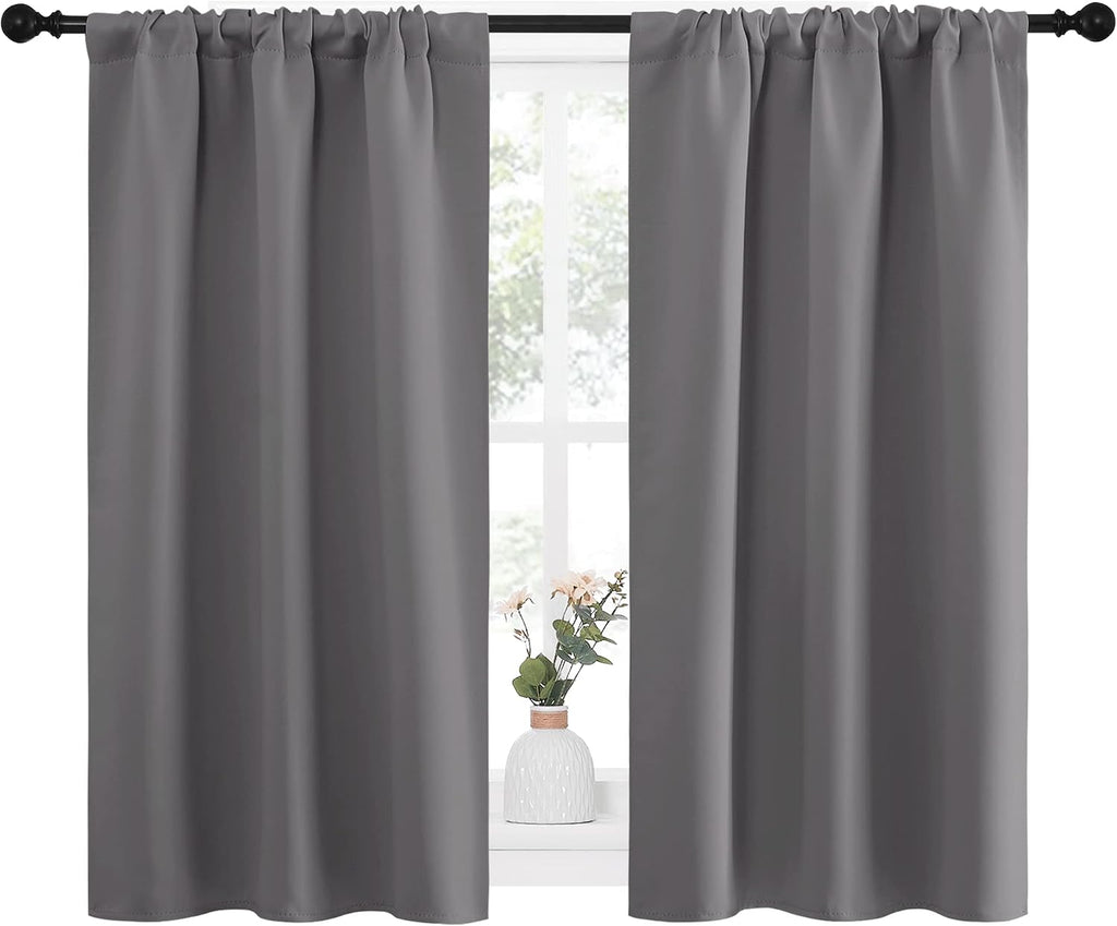 NICETOWN Grey Window Curtains for Bedroom - Home Decoration Thermal Insulated Rod Pocket Blackout Blinds & Drapes for Small Windows…
