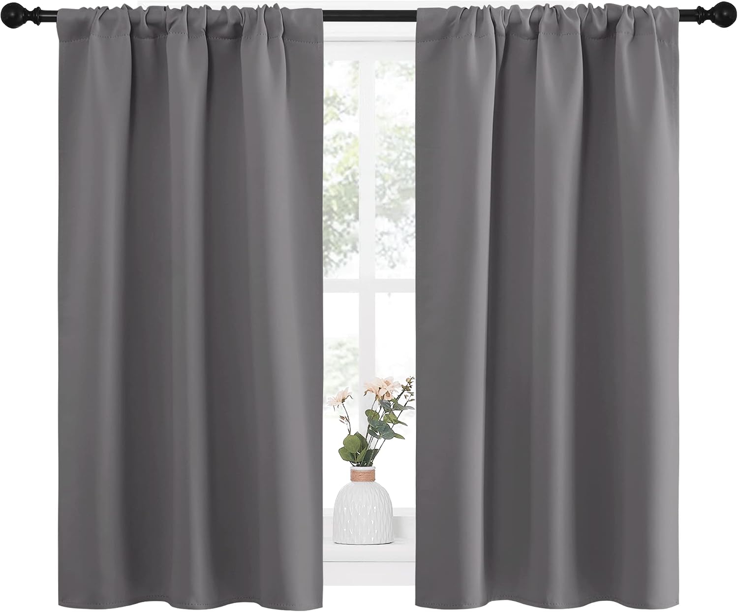 NICETOWN Grey Window Curtains for Bedroom - Home Decoration Thermal Insulated Rod Pocket Blackout Blinds & Drapes for Small Windows…