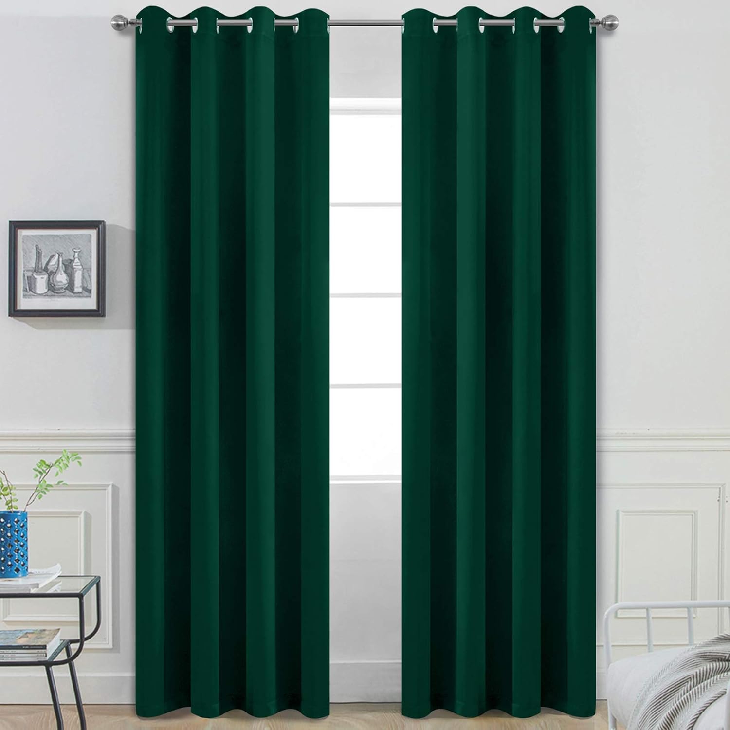 Yakamok 96 Inch Long Dark Green Blackout Curtains Room Darkening Thermal Insulated with Grommet Window Curtains for Bedroom, Light…