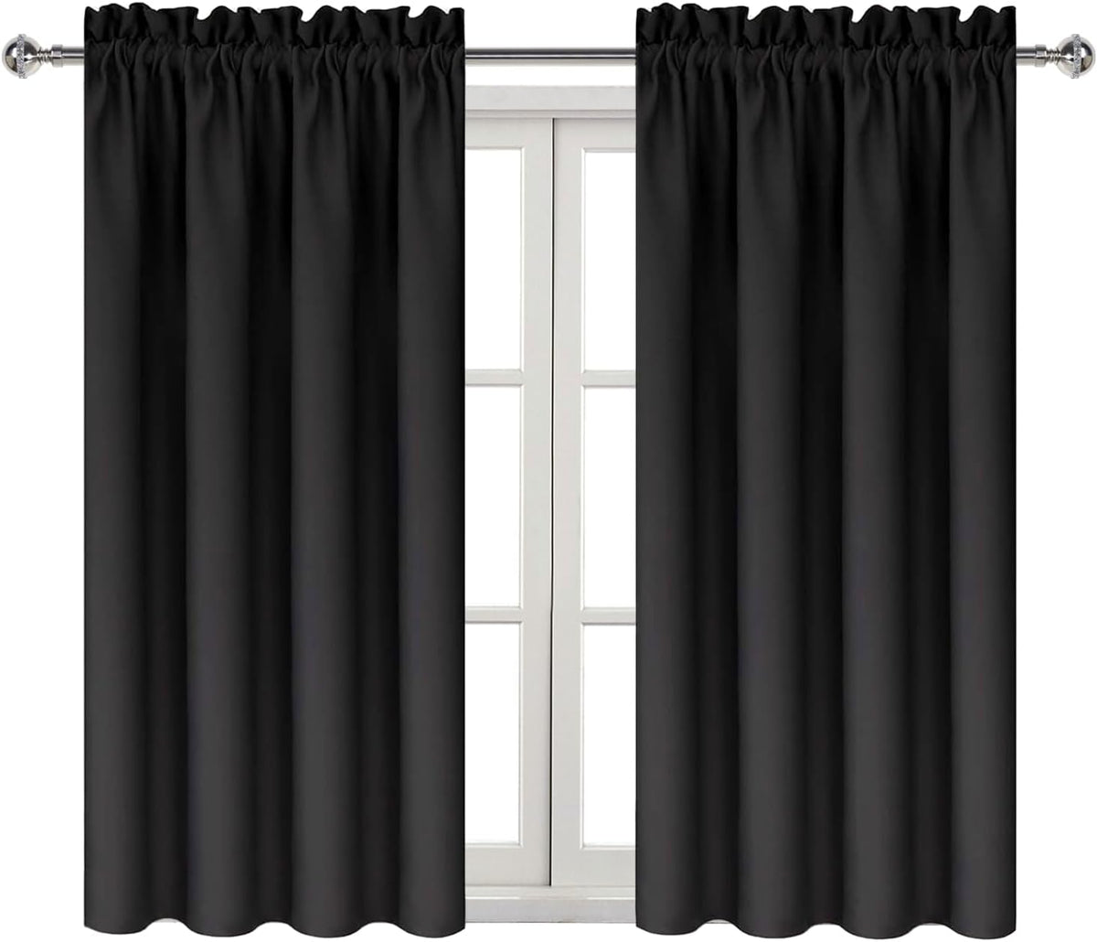 Dwcn Blackout Curtains Room Darkening Thermal Insulated Bedroom Curtains Window Treatments, 42 x 45 inches Long, Set of 2 Black Rod Pocket…
