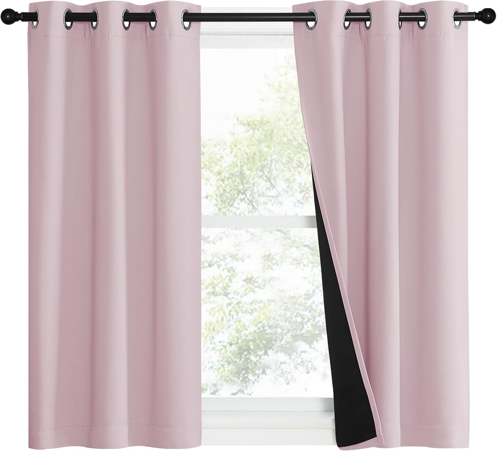 Nicetown 100% Blackout Window Curtain Panels, Heat and Cold Blocking Drapes with Black Liner for Nursery, 50" Thermal Insulated Draperies (…