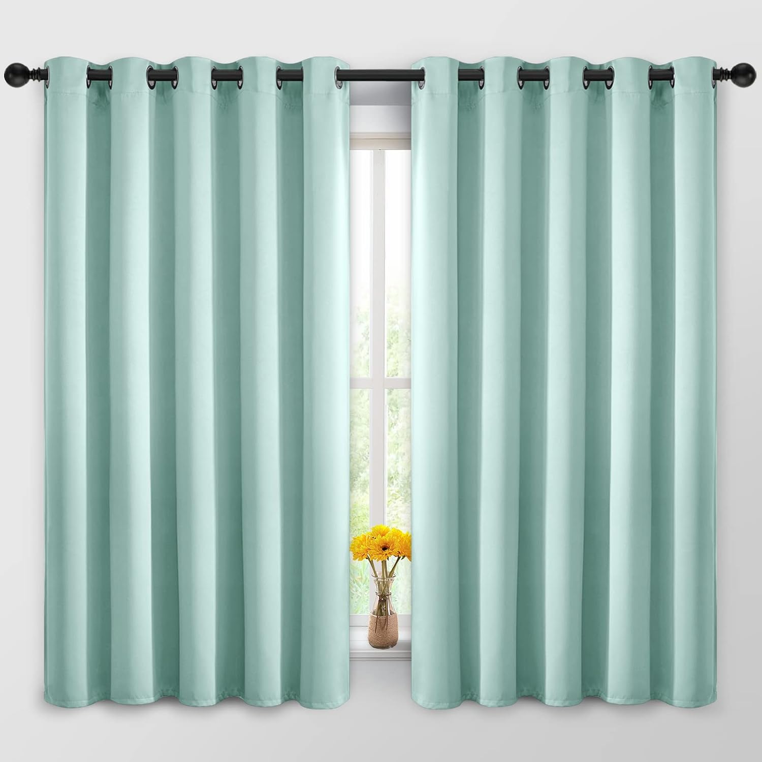 Yakamok Blackout Curtains Room Darkening Thermal Insulated Window Panels, Solid Grommet Top Drapes for Bedroom/Living Room(62Wx63L, Aqua…