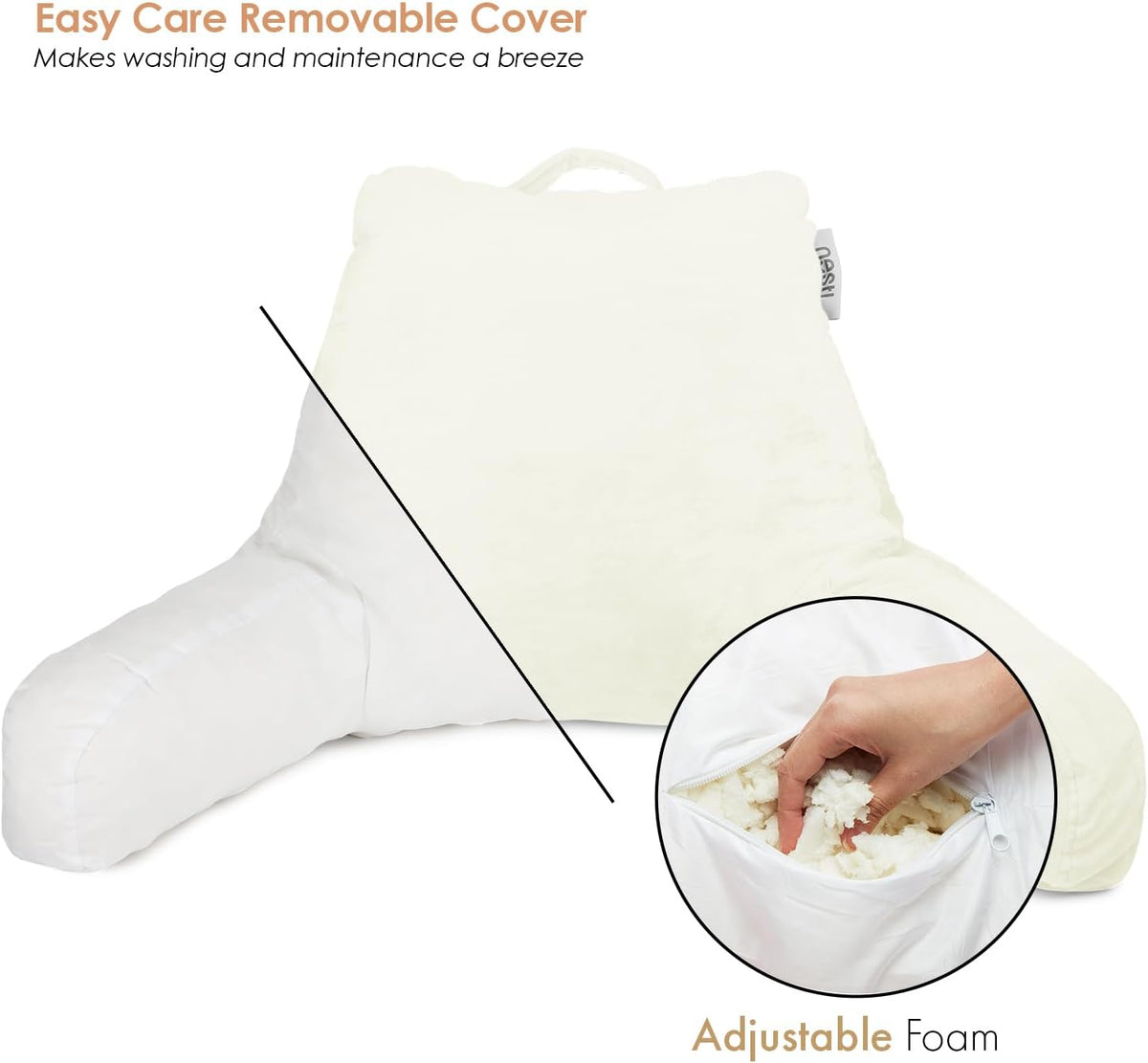 Nestl Reading Pillow with Shredded Memory Foam, Designed for Sitting Up in Bed and Couch, Back and Arms Adjustable Support for Adult &…