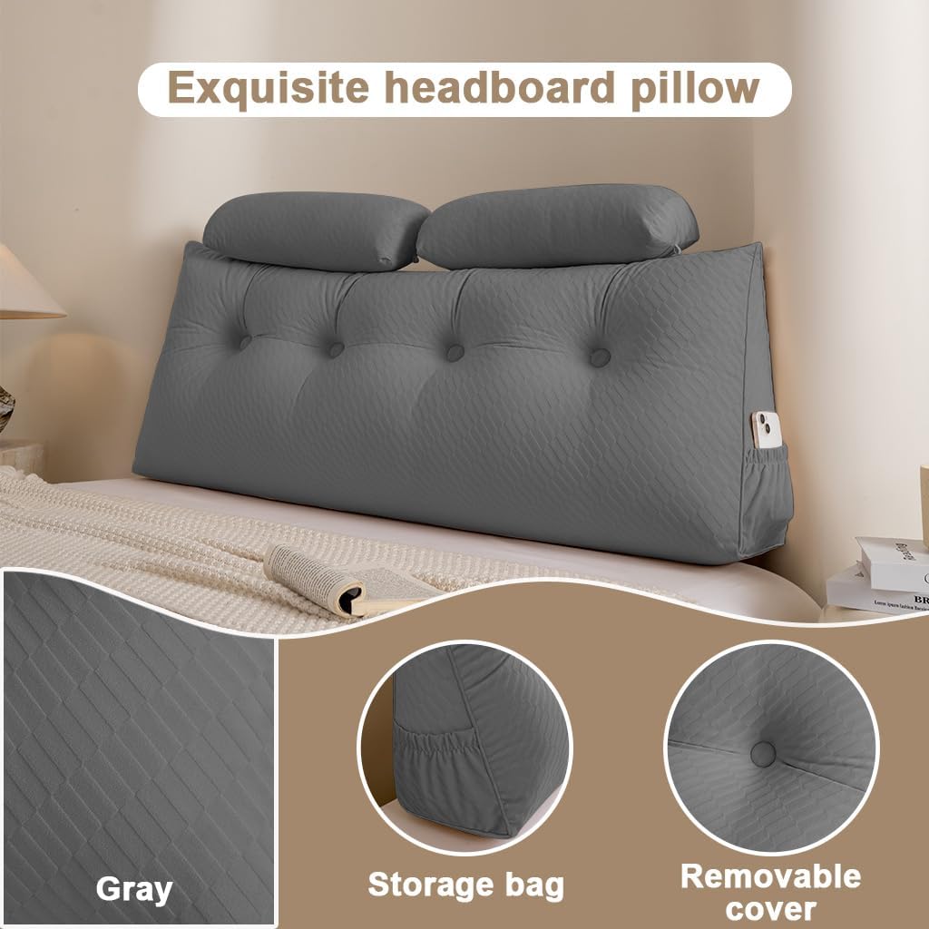 Velvet Triangular Headboard Wedge Pillow with Roll Pillow, Removable Cover Headboard Pillow Daybed Bunk Bed, Backrest Positioning Support…