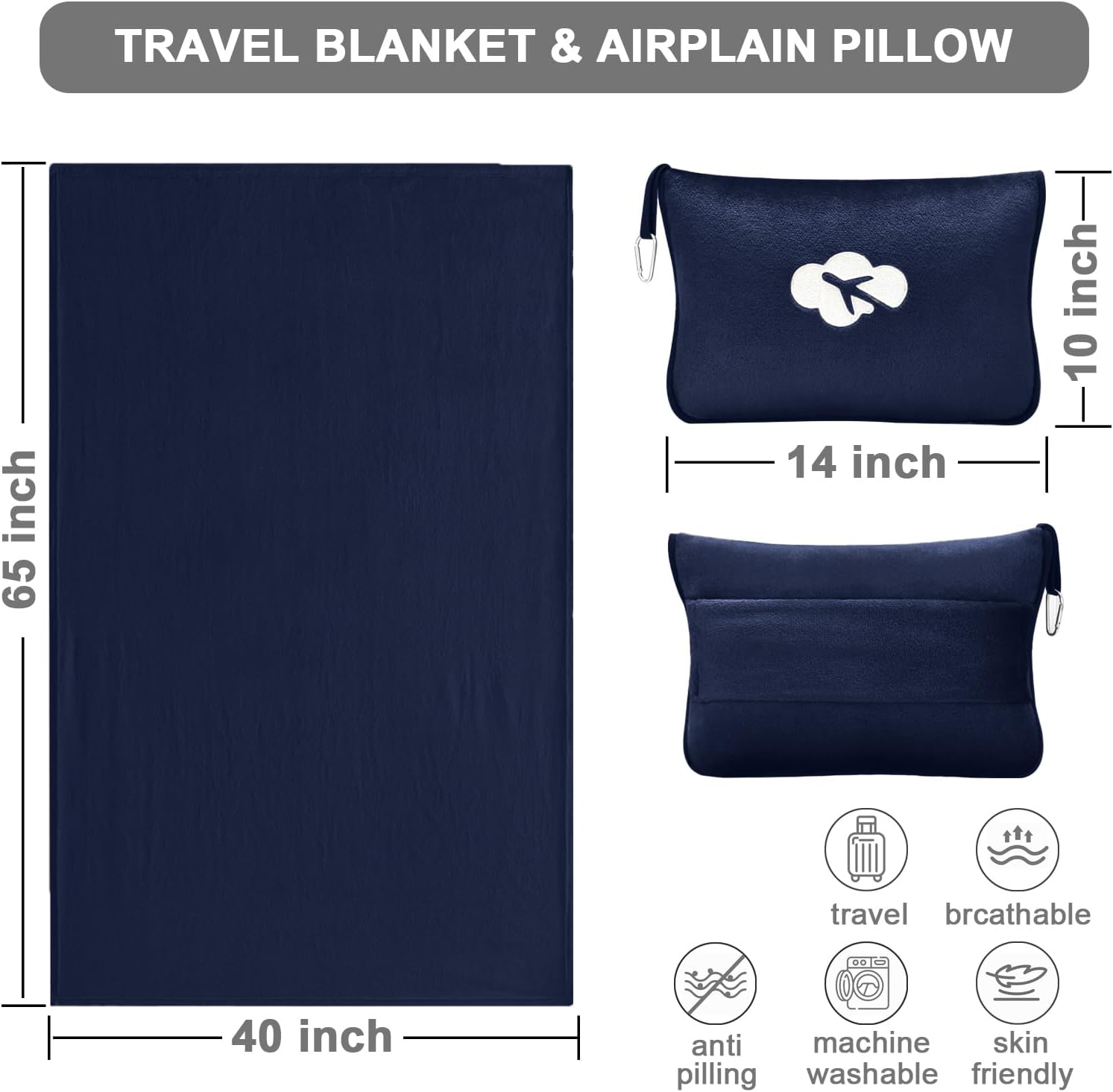 JungleStar Travel Blanket and Pillow Compact, Soft 2 in 1 Airplane Blanket with Soft Bag Pillowcase, Hand Luggage Sleeve and Backpack Clip (…