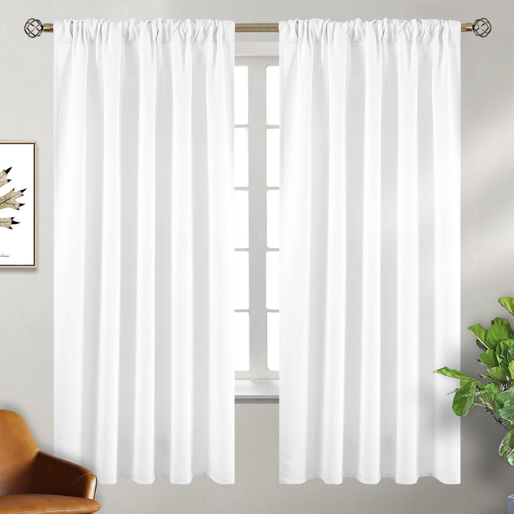 BGment Pure White Curtains for Bedroom 72 Inches - Rod Pocket and Back Tab Thermal Insulated Room Darkening Curtains for Living Room, 2 Win…