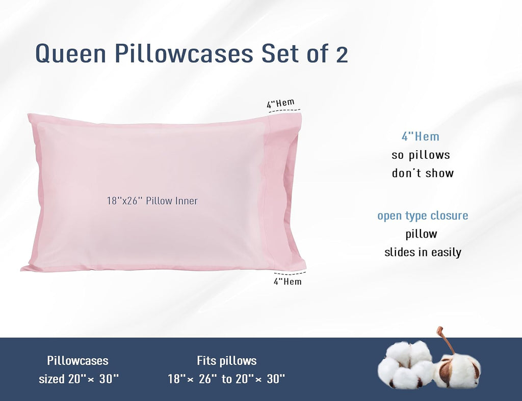 Homtec Pillow Cases, Standard Queen Size Cotton Percale Weave Pillowcases, Pre-Shrunk Breathable and Hypoallergenic Pillowcases, Set of 2 (…