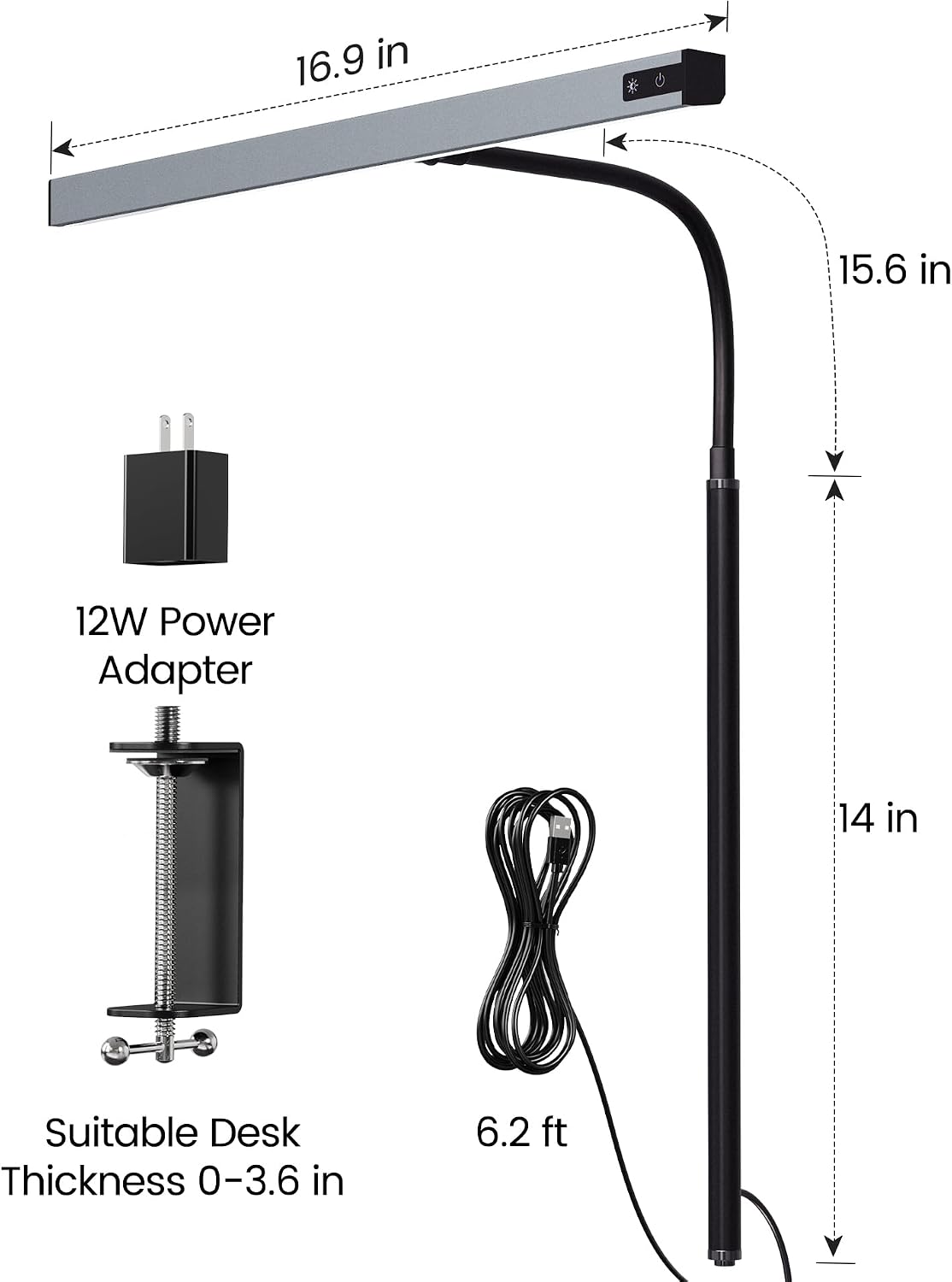 SUPERDANNY LED Desk Lamp for Office Home, Eye-Caring Desk Light with Adjustable Gooseneck, 12W Touch Control Dimmable Brightness…