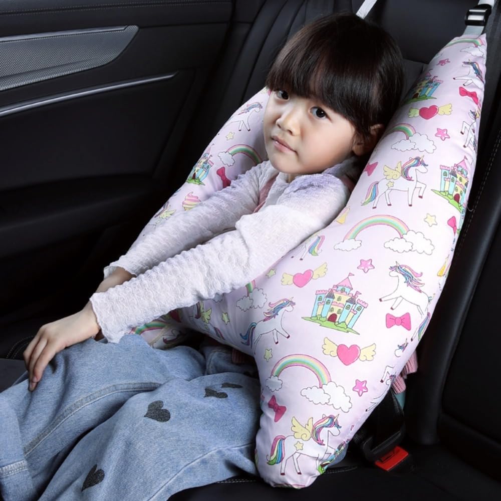 Eaonitu Travel Pillow Car Cushion for Kids 6 Years Old+ Shoulder Neck Back Support & Seat Belt Comfort, Road Trip Cozy Sleeping Gift for Yo…