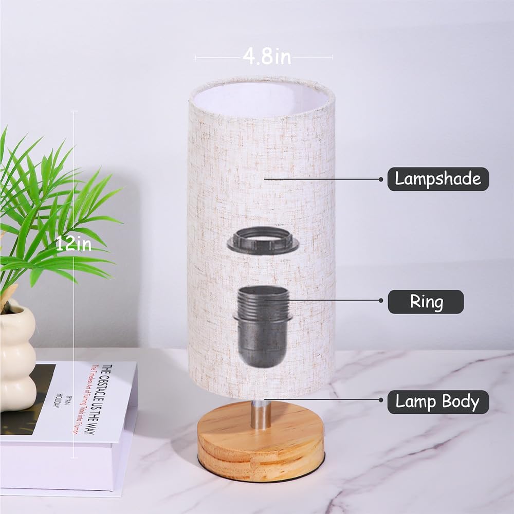 Bedside Table Lamps, Table Lamp for Bedroom, Lamps for Night Stands with Linen Lampshades, Small Table Lamp for Living Room, Office (Bulb…