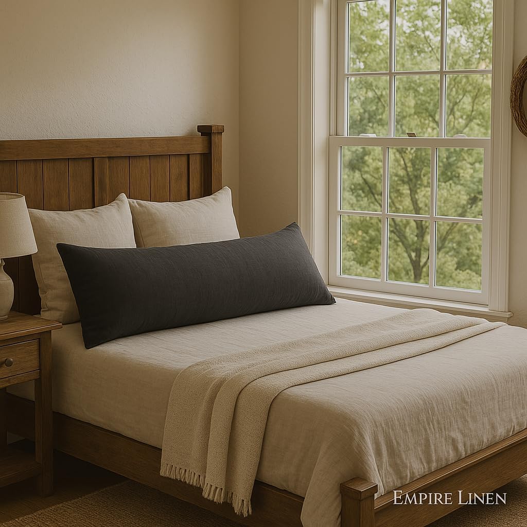 Body Pillowcase 20x54 Inch, Egyptian Cotton 600 Thread Count Sateen Weave, Zipper Closure Long Pillow Cover Cooling Soft (Dark Grey 20x54)