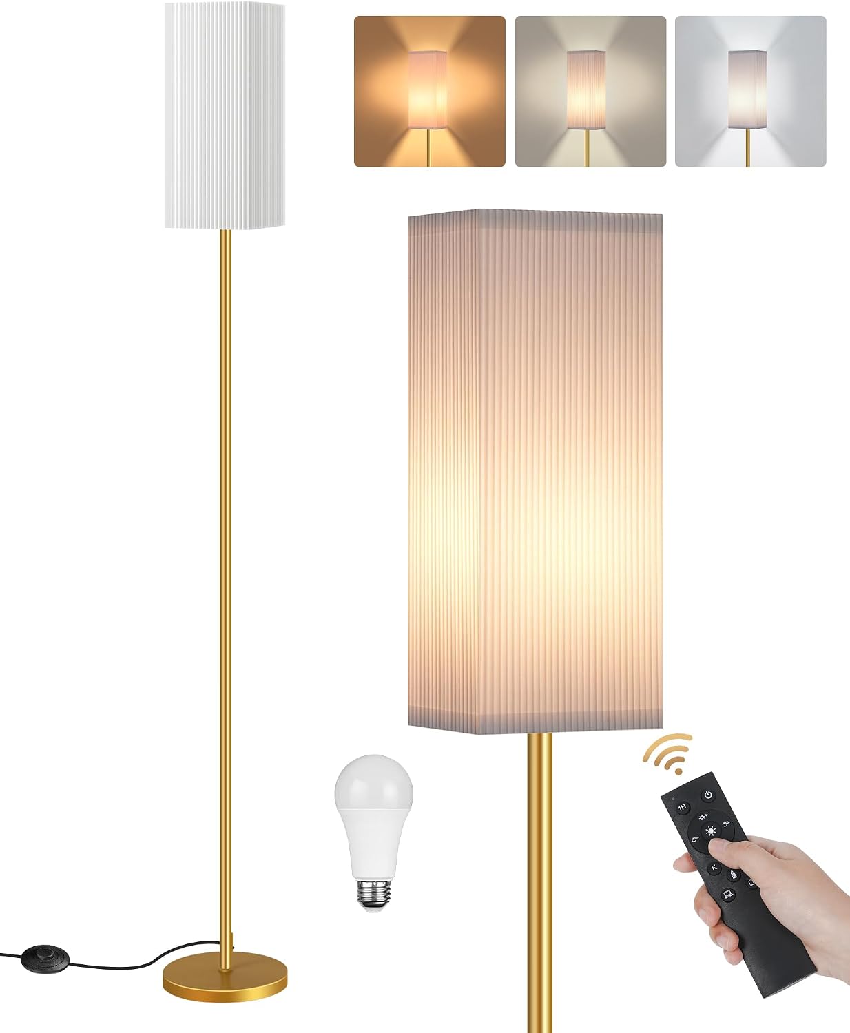64.2” Dimmable Floor Lamp for Living Room with Remote and Foot Switch, Corner Floor Lamp for Bedroom, Includes 10W A19 Bulb, Modern…